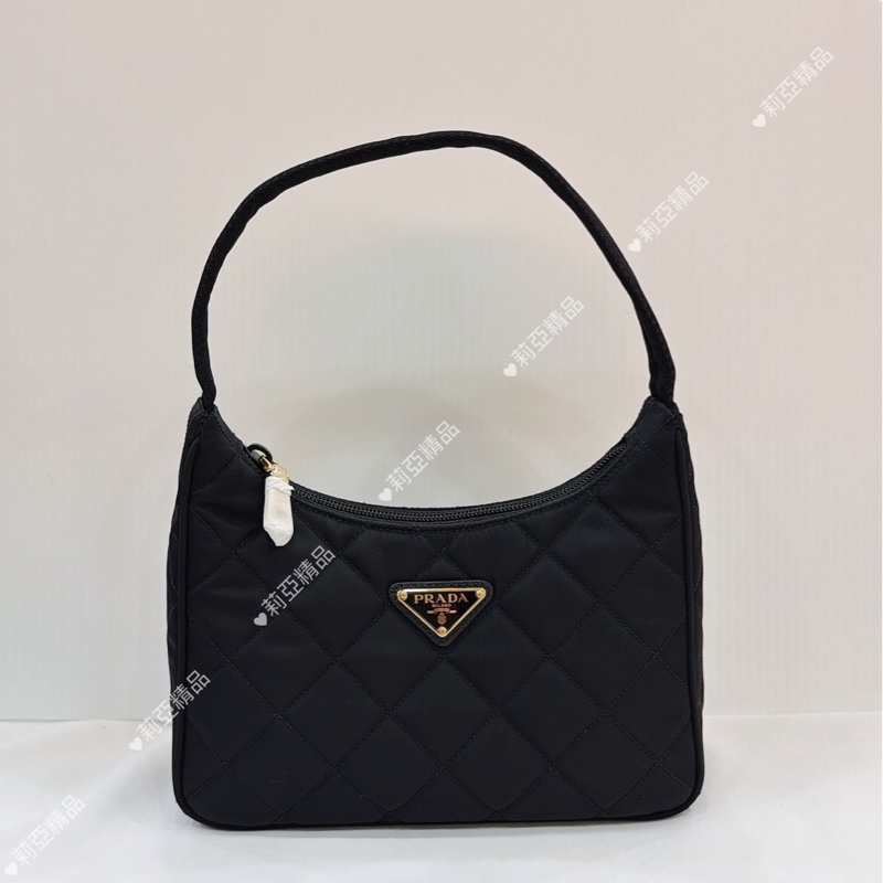 莉亞精品♡ Prada菱格紋黑金腋下包 二手美包-2