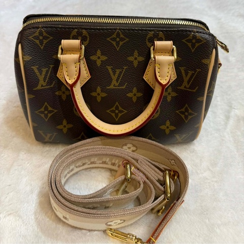 【全新全配】LV Speedy Bandoulière 20 經典老花 提花織帶