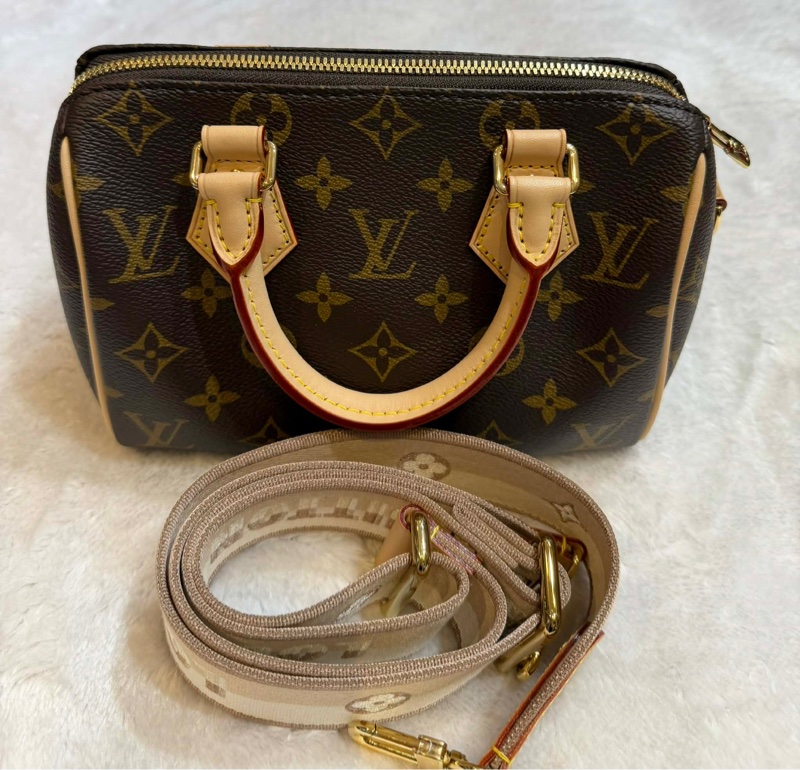 【全新全配】LV Speedy Bandoulière 20 經典老花 提花織帶-6