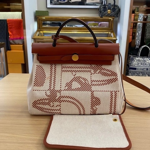 「JL精品代購」98新 Hermes 愛馬仕狂躁新娘herbag31 米拼紅棕金扣