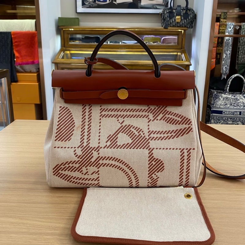 「JL精品代購」98新 Hermes 愛馬仕狂躁新娘herbag31 米拼紅棕金扣-0