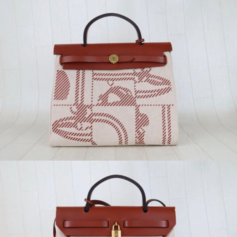 「JL精品代購」98新 Hermes 愛馬仕狂躁新娘herbag31 米拼紅棕金扣-2