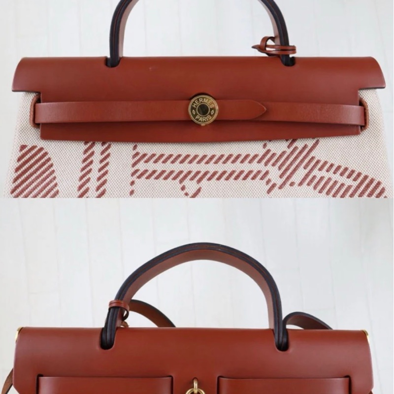 「JL精品代購」98新 Hermes 愛馬仕狂躁新娘herbag31 米拼紅棕金扣-6