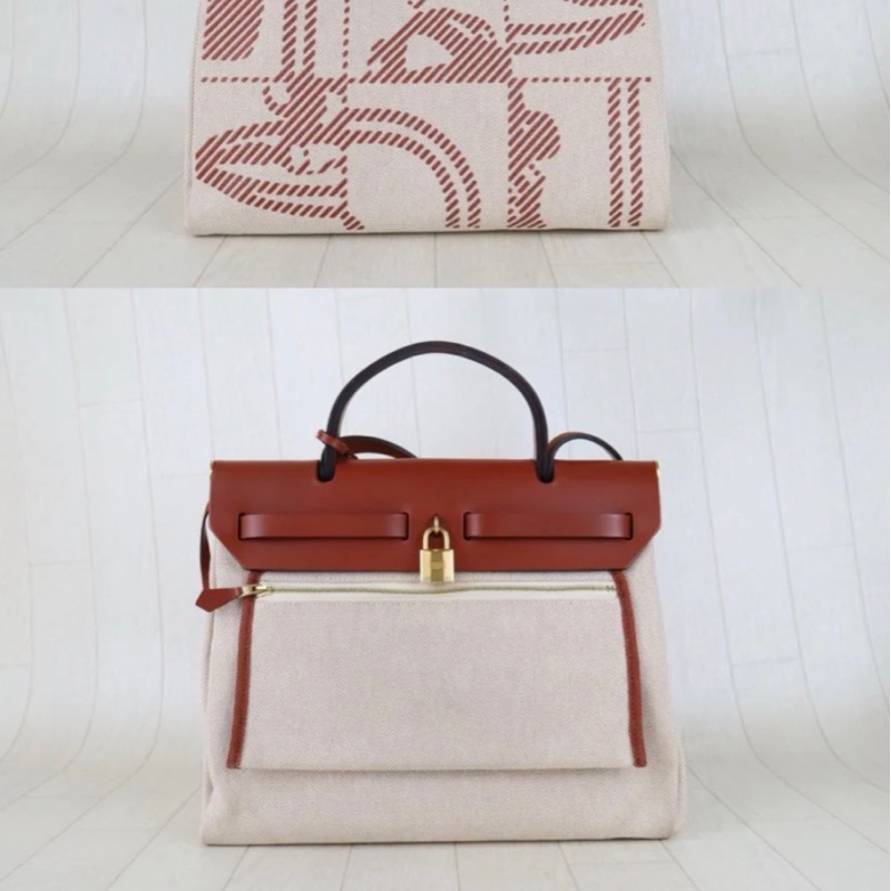 「JL精品代購」98新 Hermes 愛馬仕狂躁新娘herbag31 米拼紅棕金扣-10