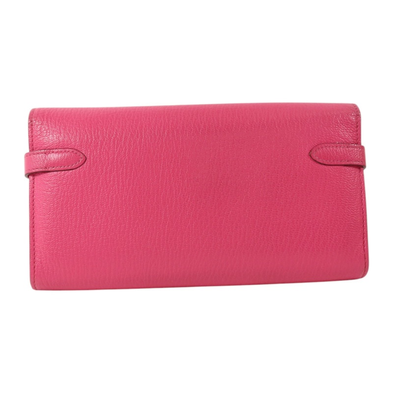 HERMES Chevre皮革Kelly Long Wallet銀扣長錢包Rose Mexico-1
