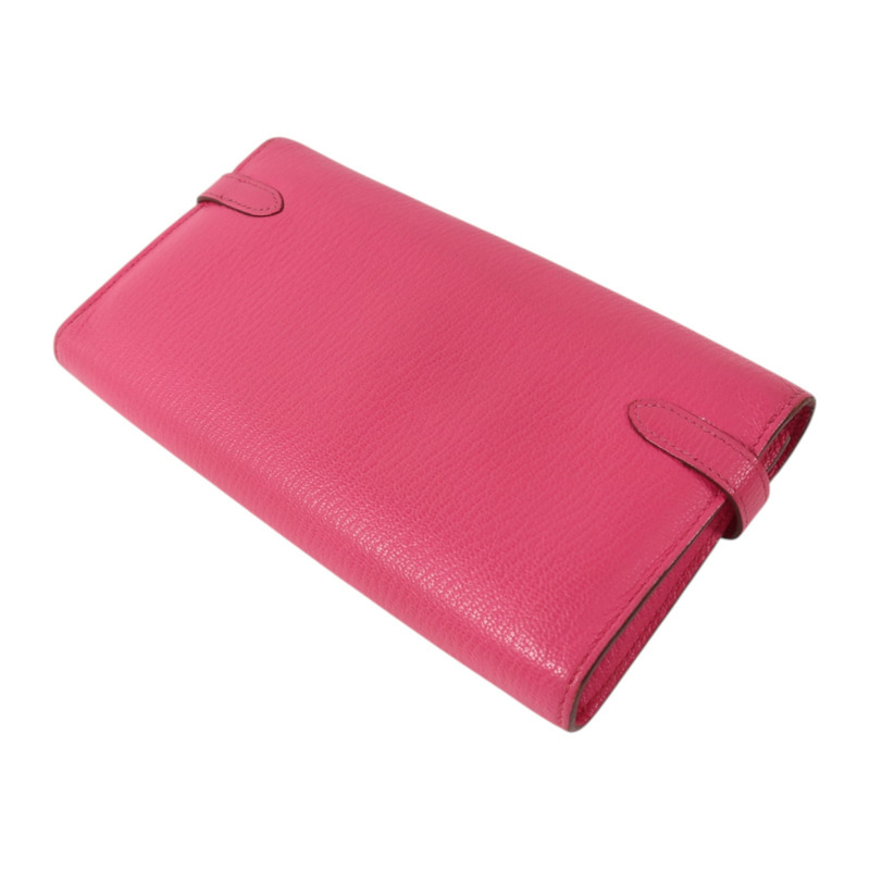 HERMES Chevre皮革Kelly Long Wallet銀扣長錢包Rose Mexico-4