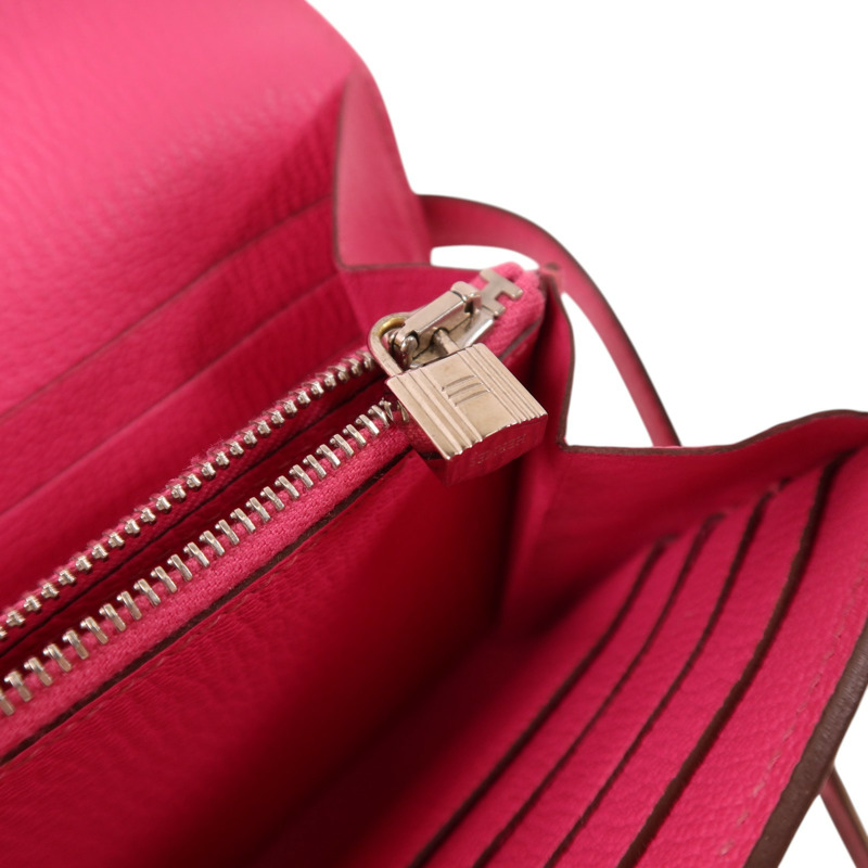 HERMES Chevre皮革Kelly Long Wallet銀扣長錢包Rose Mexico-8