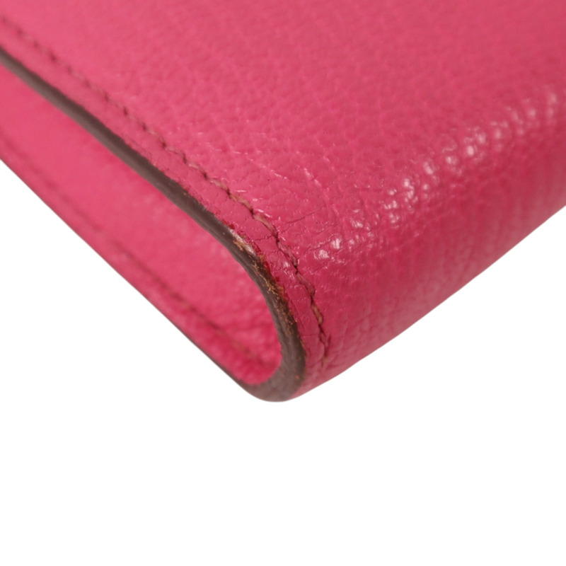HERMES Chevre皮革Kelly Long Wallet銀扣長錢包Rose Mexico-10