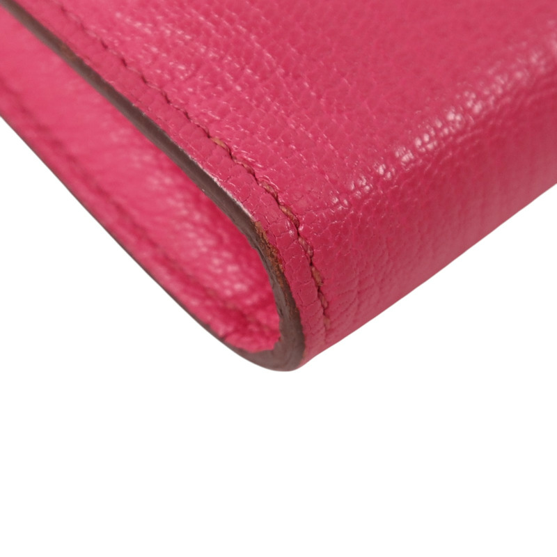 HERMES Chevre皮革Kelly Long Wallet銀扣長錢包Rose Mexico-12