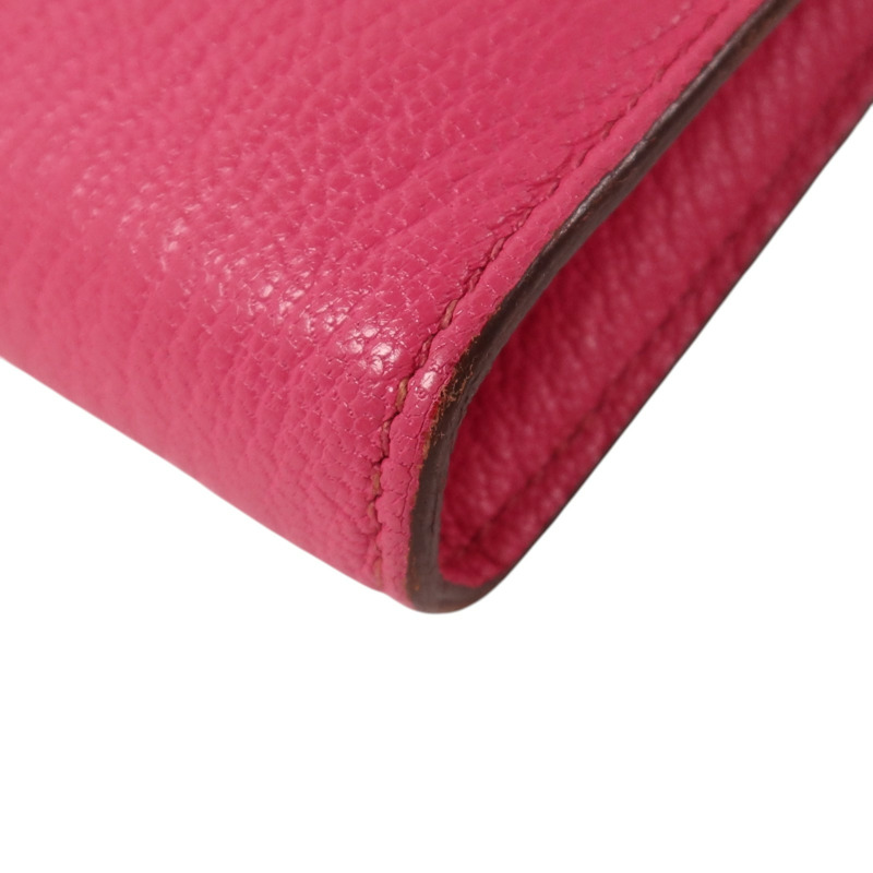 HERMES Chevre皮革Kelly Long Wallet銀扣長錢包Rose Mexico-13