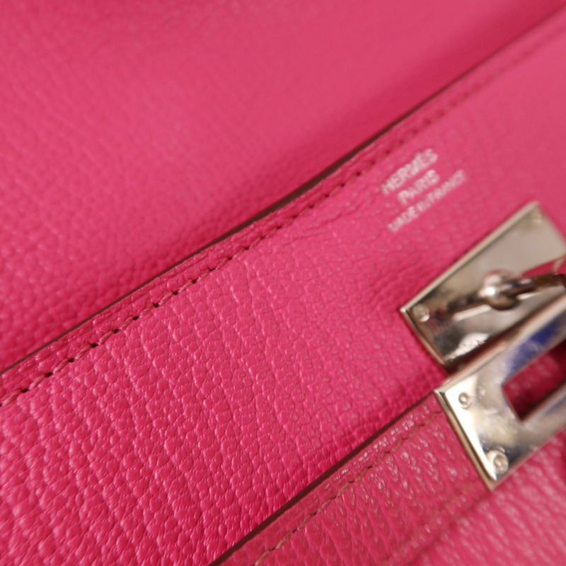 HERMES Chevre皮革Kelly Long Wallet銀扣長錢包Rose Mexico-15