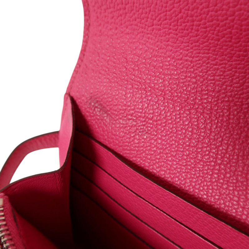 HERMES Chevre皮革Kelly Long Wallet銀扣長錢包Rose Mexico-16