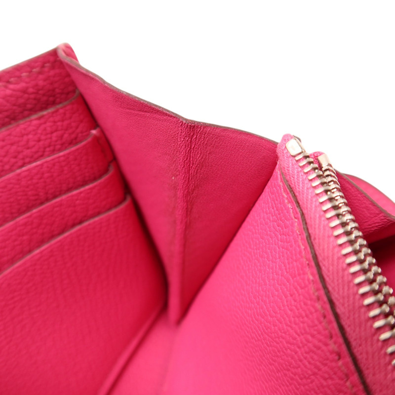 HERMES Chevre皮革Kelly Long Wallet銀扣長錢包Rose Mexico-17