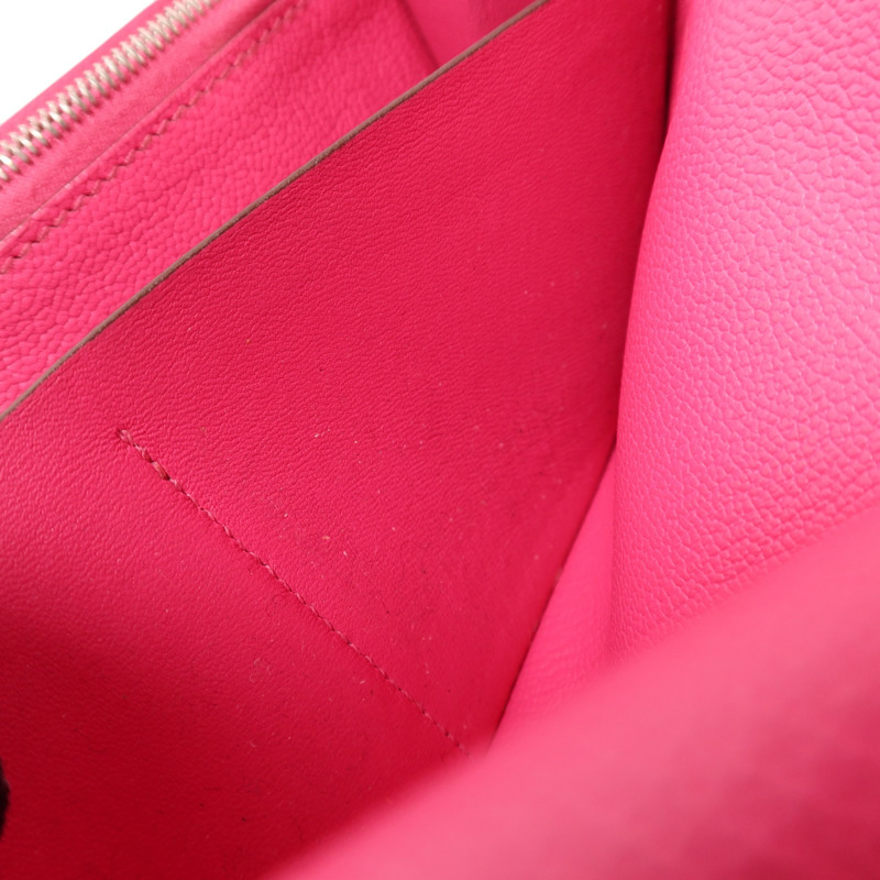 HERMES Chevre皮革Kelly Long Wallet銀扣長錢包Rose Mexico-18