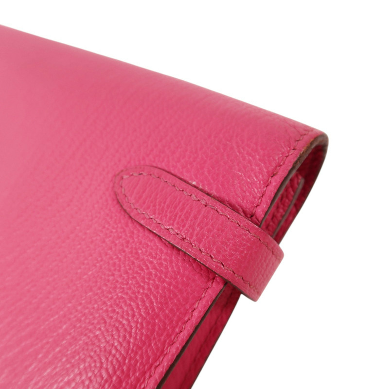 HERMES Chevre皮革Kelly Long Wallet銀扣長錢包Rose Mexico-19