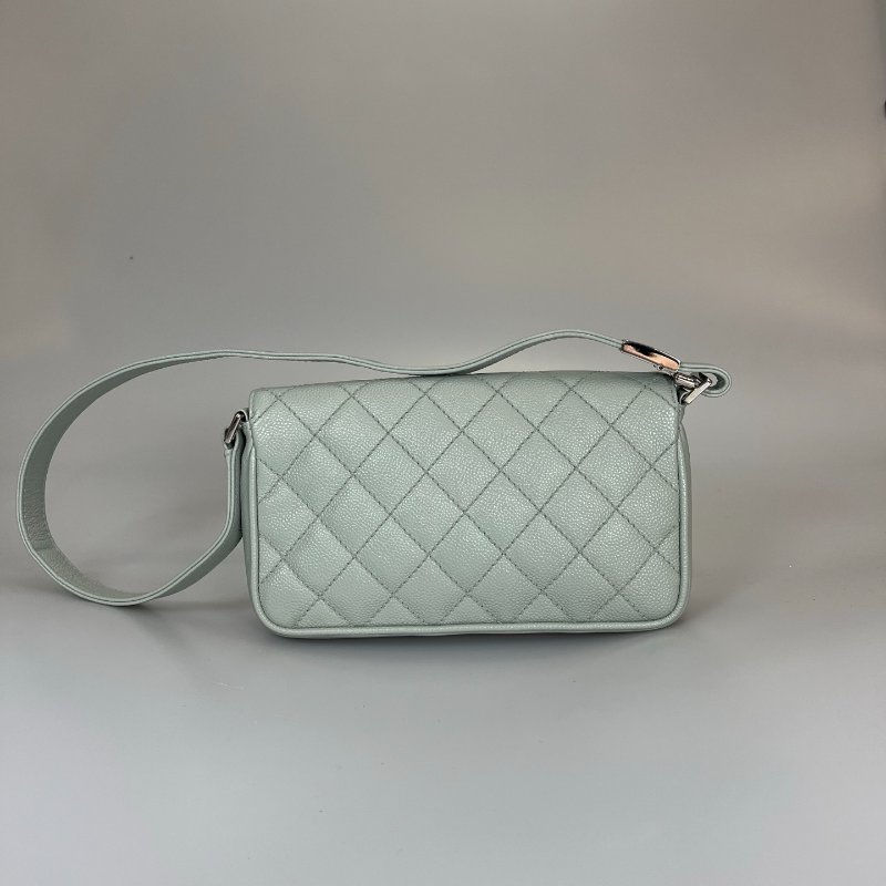 CHANEL 單肩HOBO包 荔枝灰藍 保卡款10開-1