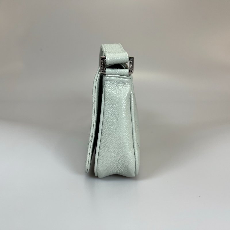 CHANEL 單肩HOBO包 荔枝灰藍 保卡款10開-3