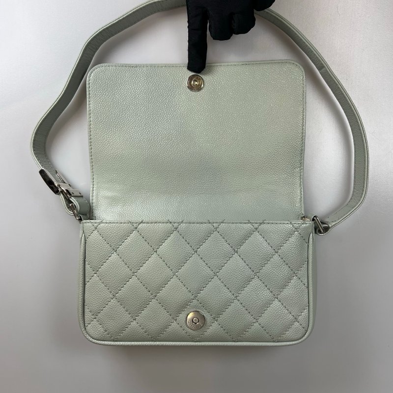 CHANEL 單肩HOBO包 荔枝灰藍 保卡款10開-5