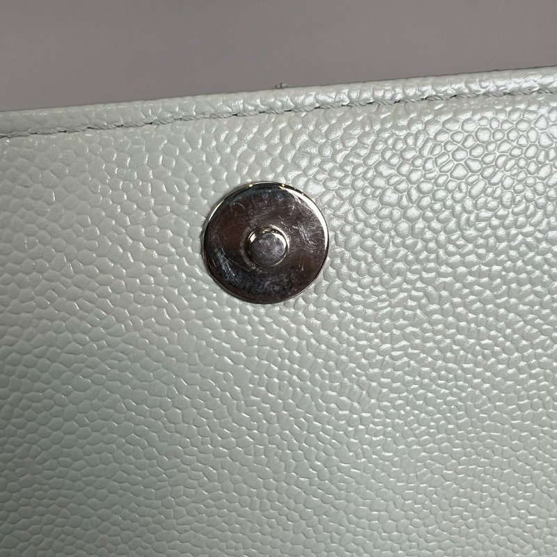 CHANEL 單肩HOBO包 荔枝灰藍 保卡款10開-7