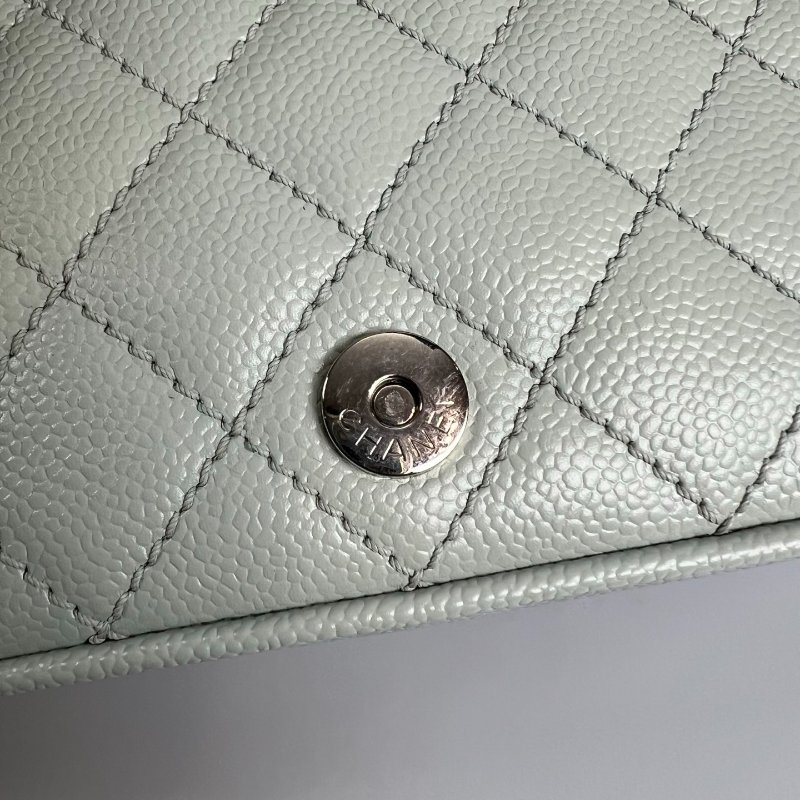 CHANEL 單肩HOBO包 荔枝灰藍 保卡款10開-8