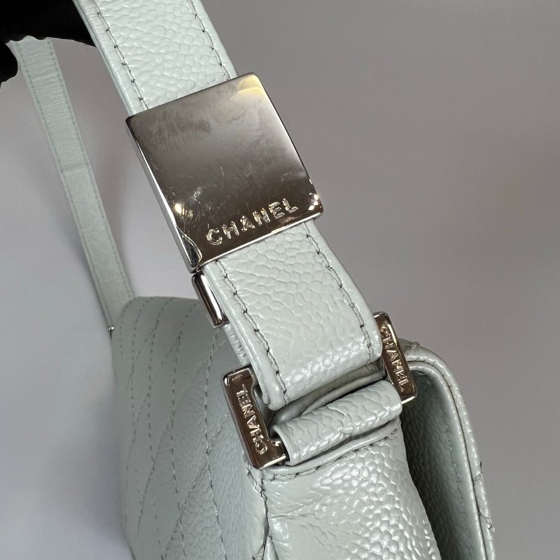 CHANEL 單肩HOBO包 荔枝灰藍 保卡款10開-11