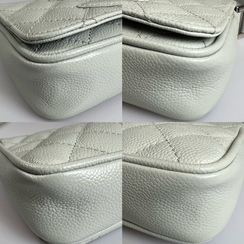 CHANEL 單肩HOBO包 荔枝灰藍 保卡款10開-13