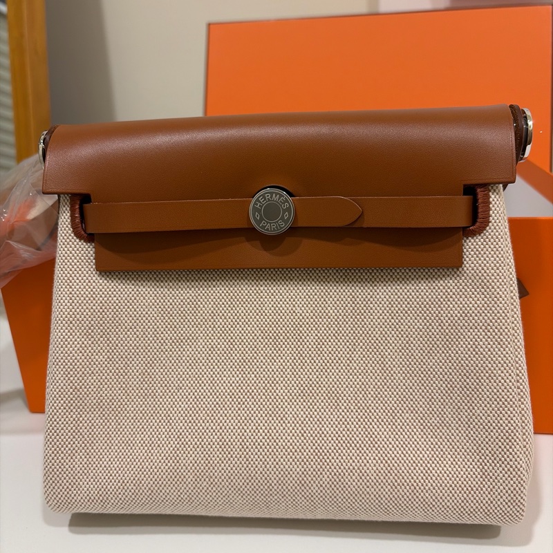 全新/膠膜全在 Hermès Mini Herbag 20cm 金棕金剛色銀扣｜2026/01 購證-7