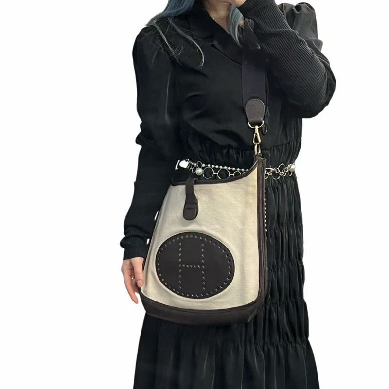 「JL精品代購」9新 愛馬仕米棕色帆布拼皮Evelyne大號-2