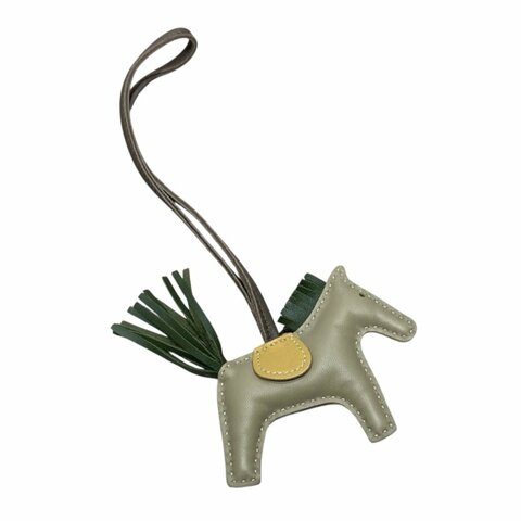 HERMES 愛馬仕 REDEO 拼色小馬吊飾 小羊皮 鼠尾草綠/草坪綠/灰褐色