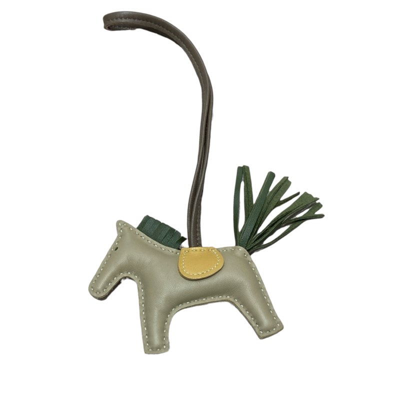 HERMES 愛馬仕 REDEO 拼色小馬吊飾 小羊皮 鼠尾草綠/草坪綠/灰褐色-1