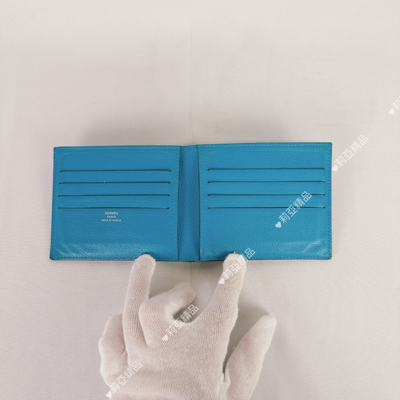 莉亞精品♡ Hermes 藍短夾  二手-6