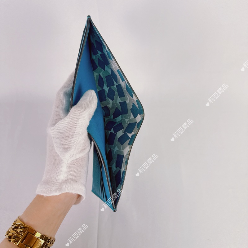 莉亞精品♡ Hermes 藍短夾  二手-8