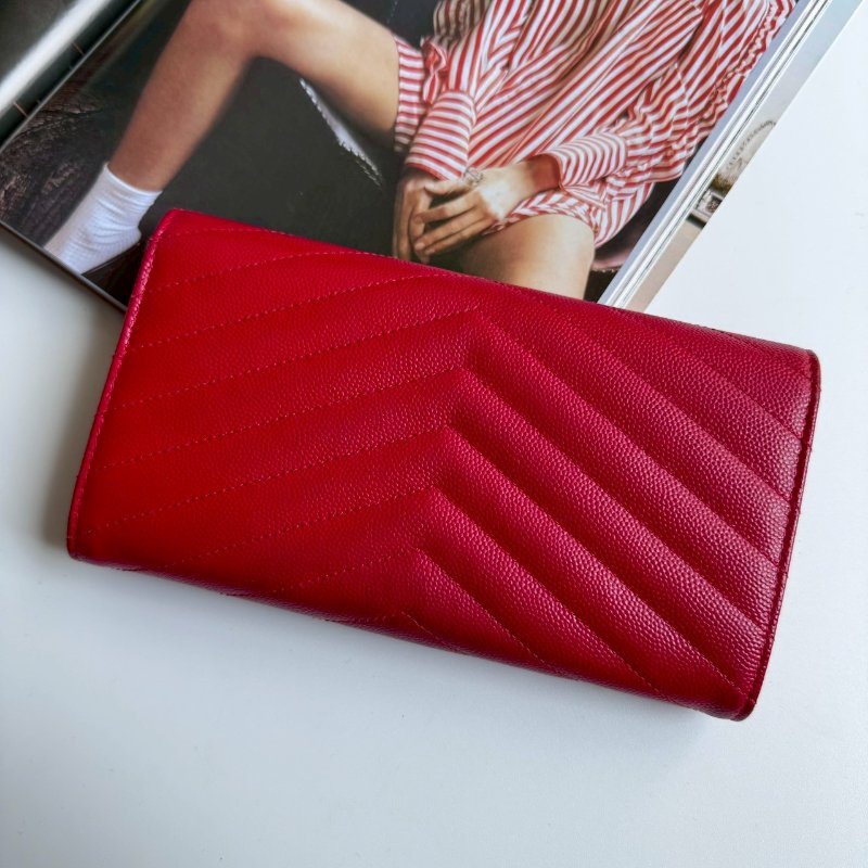 💫紅色超顯白❤️‍🔥YSL 紅色山形紋拉鍊錢包-1