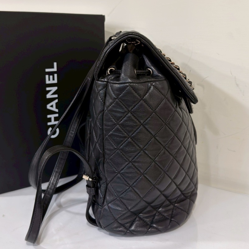 🐫CHANEL黑銀羊皮中號薩爾斯堡雙肩包Saltsbourg Backpack經典菱格紋-13