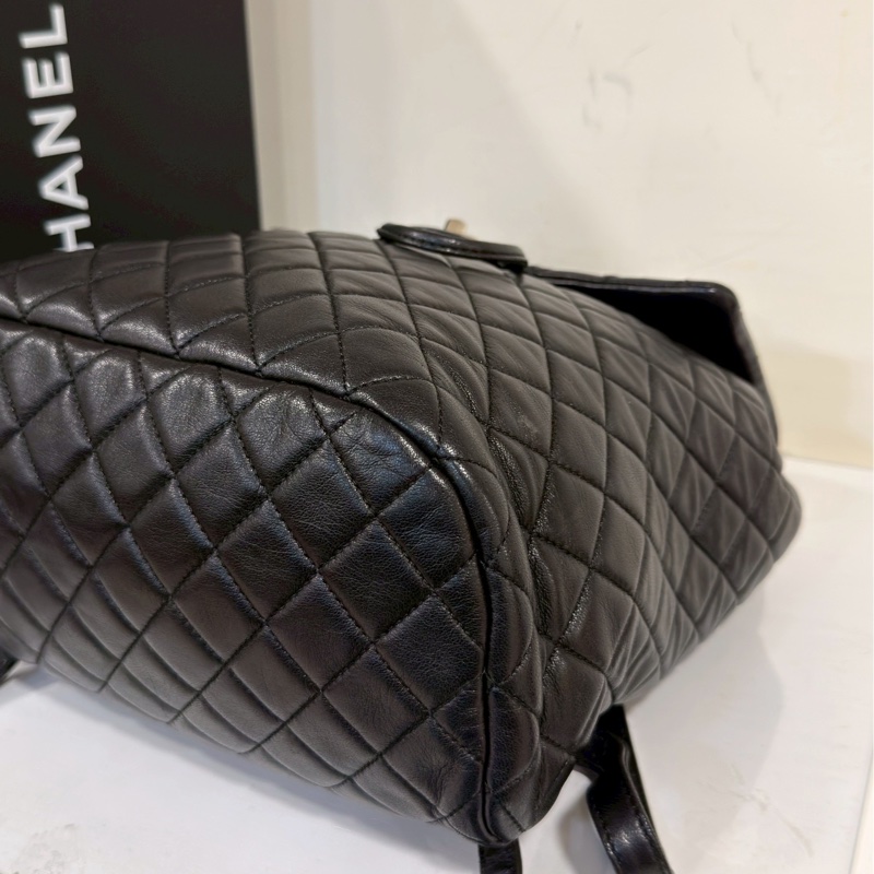 🐫CHANEL黑銀羊皮中號薩爾斯堡雙肩包Saltsbourg Backpack經典菱格紋-15