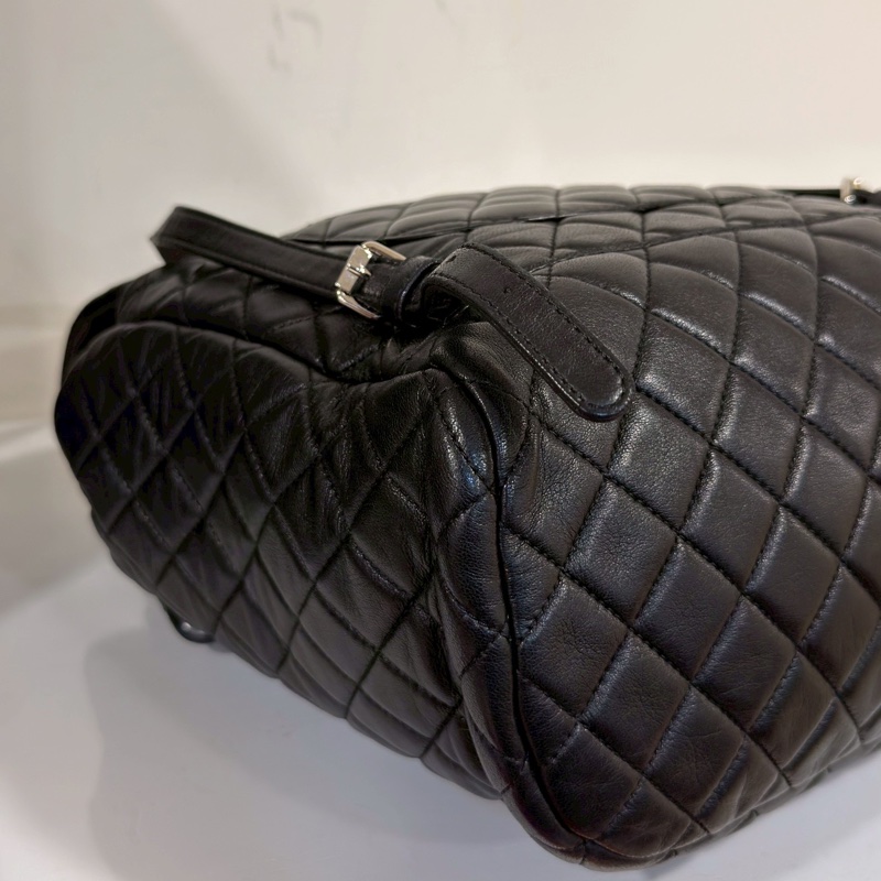 🐫CHANEL黑銀羊皮中號薩爾斯堡雙肩包Saltsbourg Backpack經典菱格紋-18