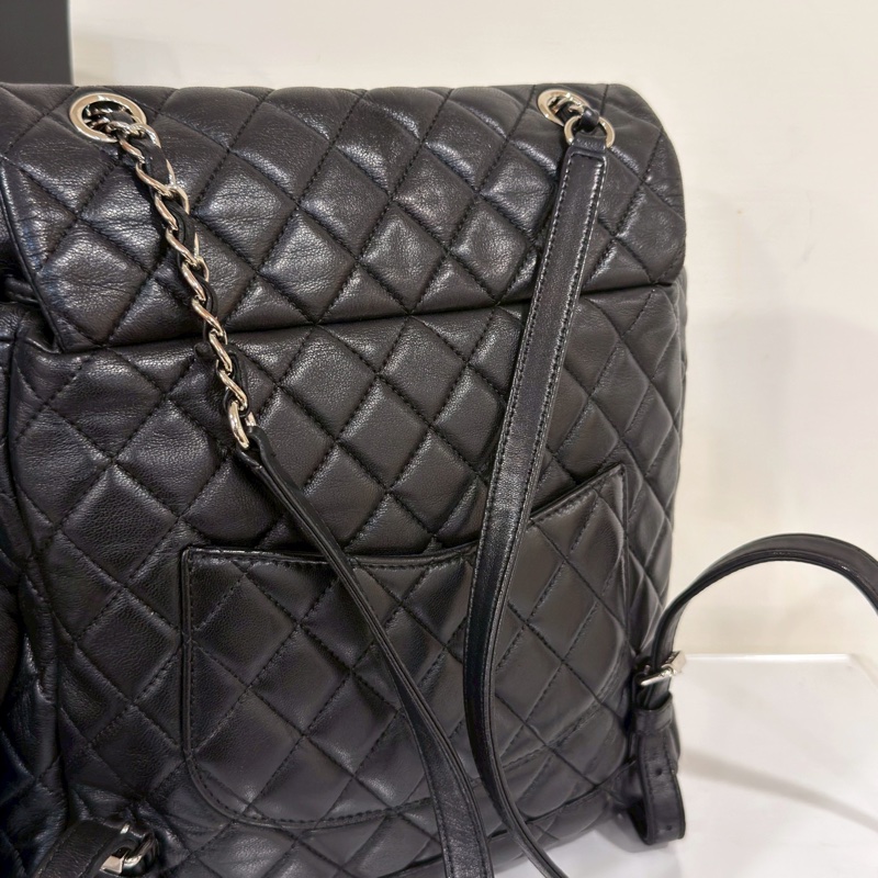 🐫CHANEL黑銀羊皮中號薩爾斯堡雙肩包Saltsbourg Backpack經典菱格紋-19