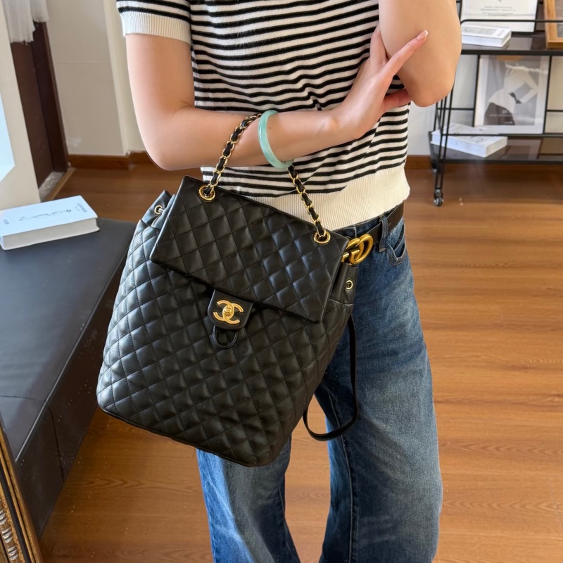 🐫CHANEL黑銀羊皮中號薩爾斯堡雙肩包Saltsbourg Backpack經典菱格紋-29