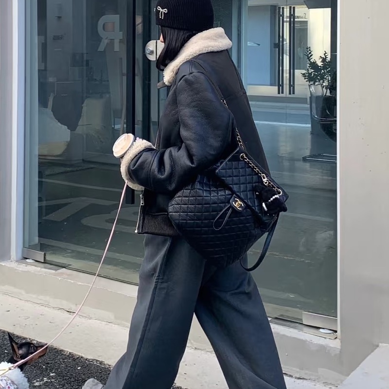 🐫CHANEL黑銀羊皮中號薩爾斯堡雙肩包Saltsbourg Backpack經典菱格紋-30