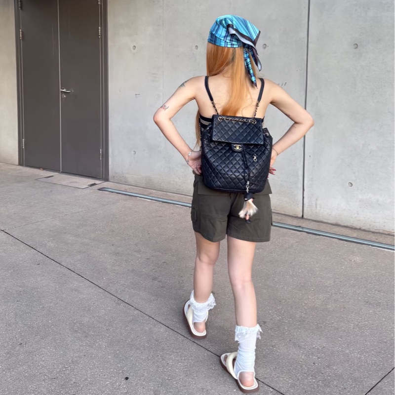 🐫CHANEL黑銀羊皮中號薩爾斯堡雙肩包Saltsbourg Backpack經典菱格紋-31