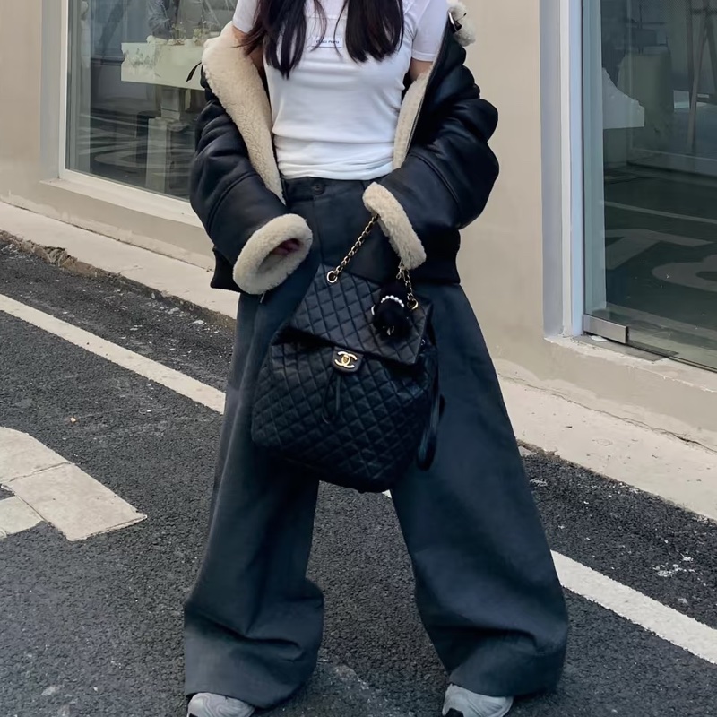 🐫CHANEL黑銀羊皮中號薩爾斯堡雙肩包Saltsbourg Backpack經典菱格紋-34