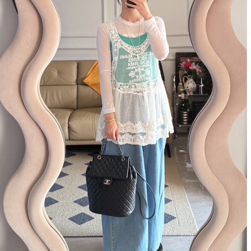 🐫CHANEL黑銀羊皮中號薩爾斯堡雙肩包Saltsbourg Backpack經典菱格紋-35