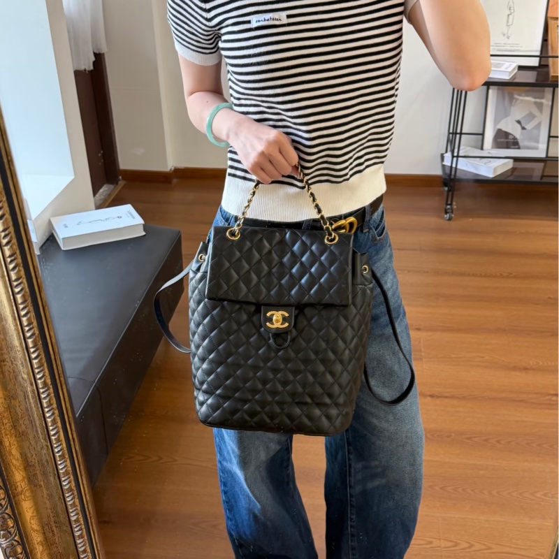 🐫CHANEL黑銀羊皮中號薩爾斯堡雙肩包Saltsbourg Backpack經典菱格紋-47