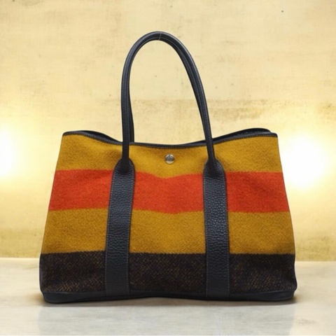 「JL精品代購」9新 Hermes Garden Party 36 彩虹毛呢拼皮花園包