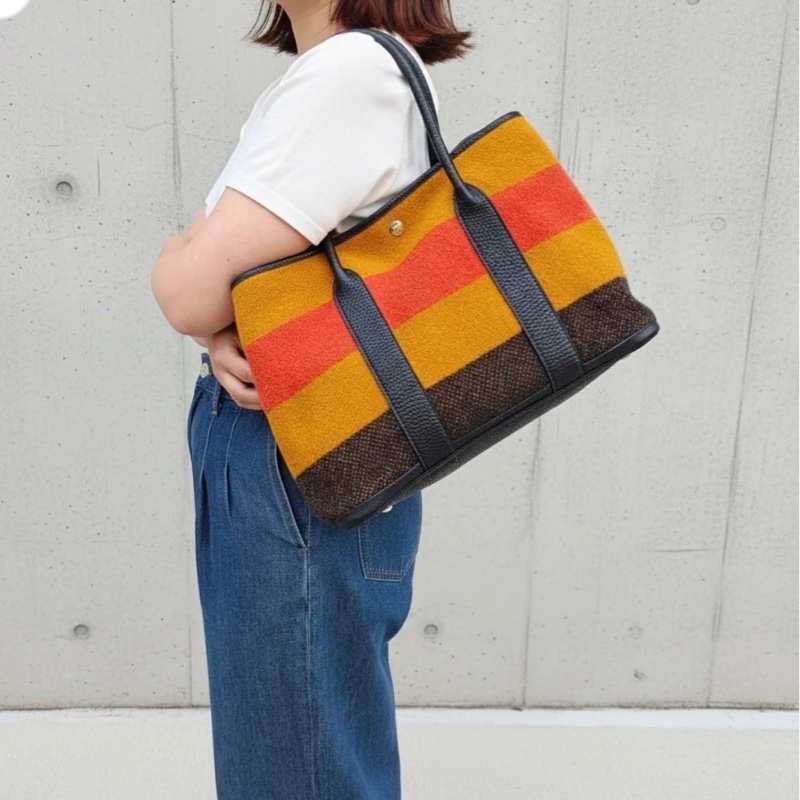 「JL精品代購」9新 Hermes Garden Party 36 彩虹毛呢拼皮花園包-1