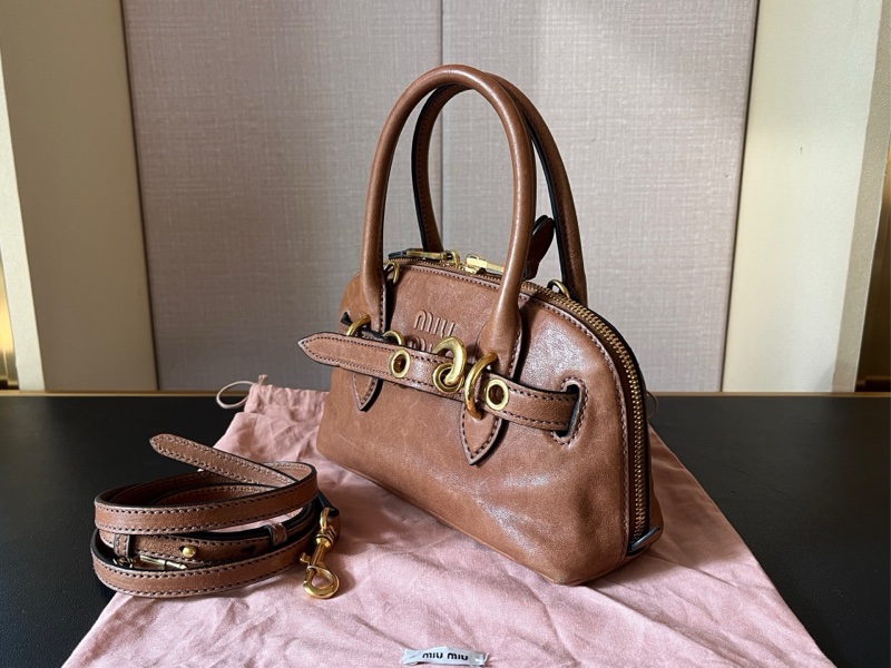 MIUMIU謬謬 Aventir 做舊橡木棕mini保齡球包 貝殼包 芯片款 當紅炸子雞小可愛-1