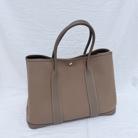 98新 愛馬仕 花園36 大象灰 銀扣 A刻 帆布拼皮 附件：塵袋