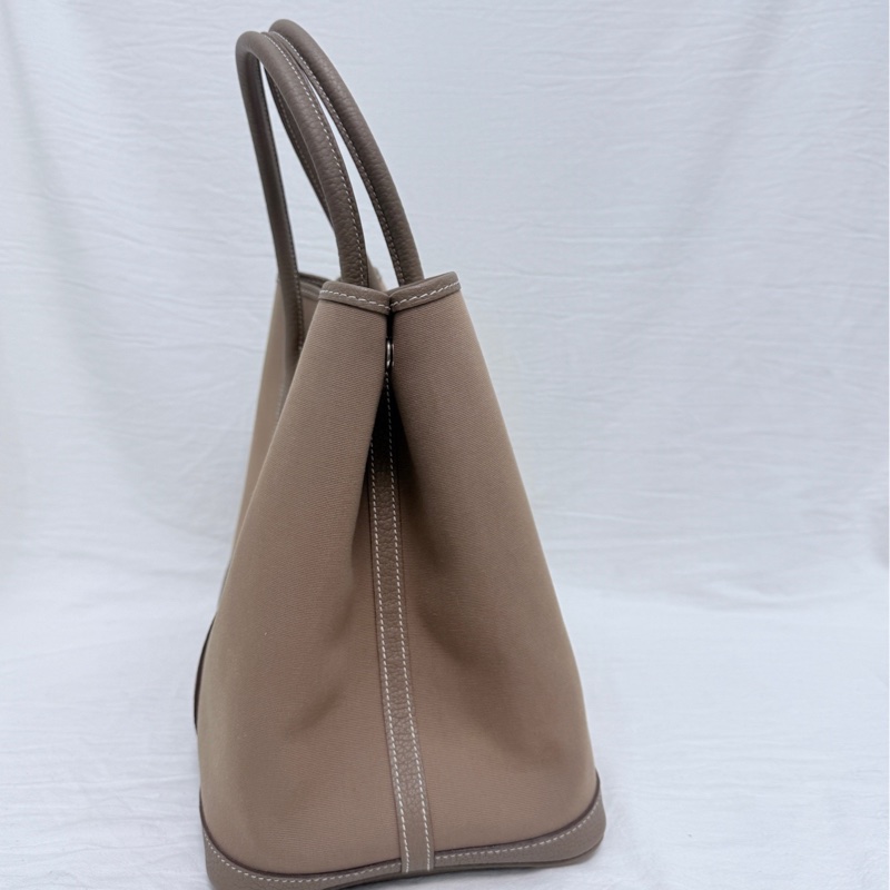 98新 愛馬仕 花園36 大象灰 銀扣 A刻 帆布拼皮 附件：塵袋-2