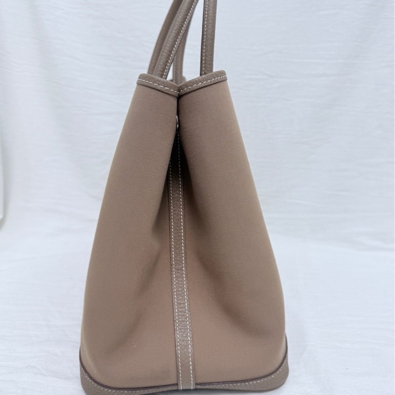 98新 愛馬仕 花園36 大象灰 銀扣 A刻 帆布拼皮 附件：塵袋-3