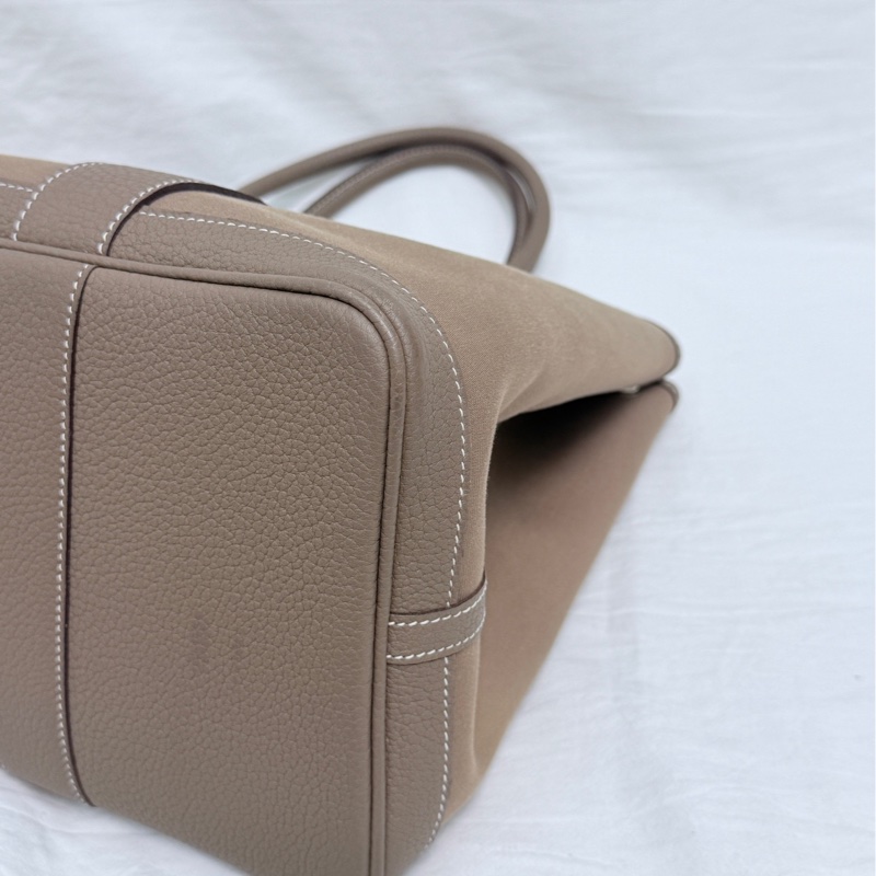 98新 愛馬仕 花園36 大象灰 銀扣 A刻 帆布拼皮 附件：塵袋-4